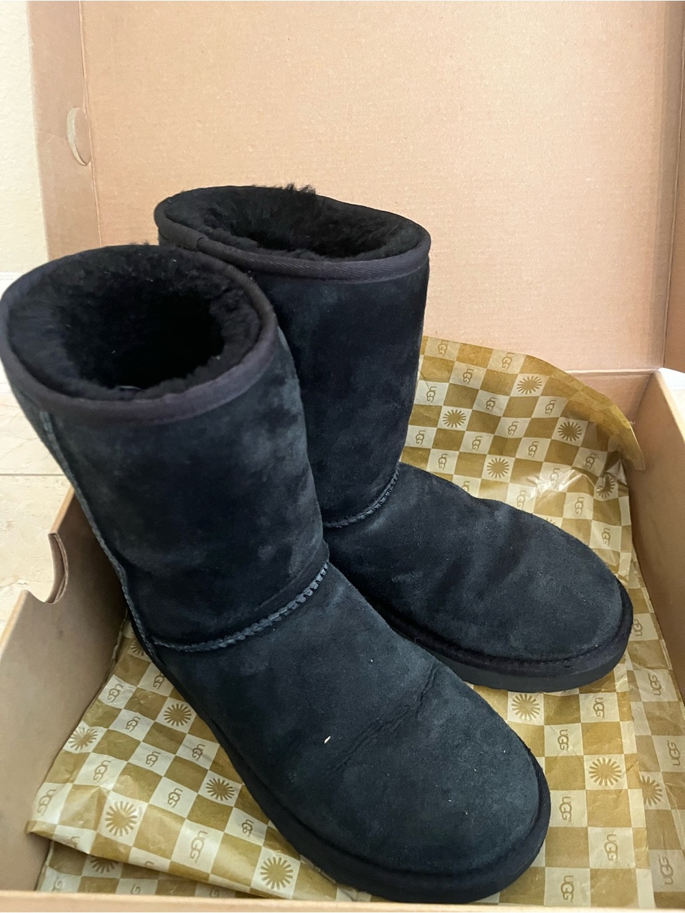 UGG Women's Black Suede Shearling Short Boot